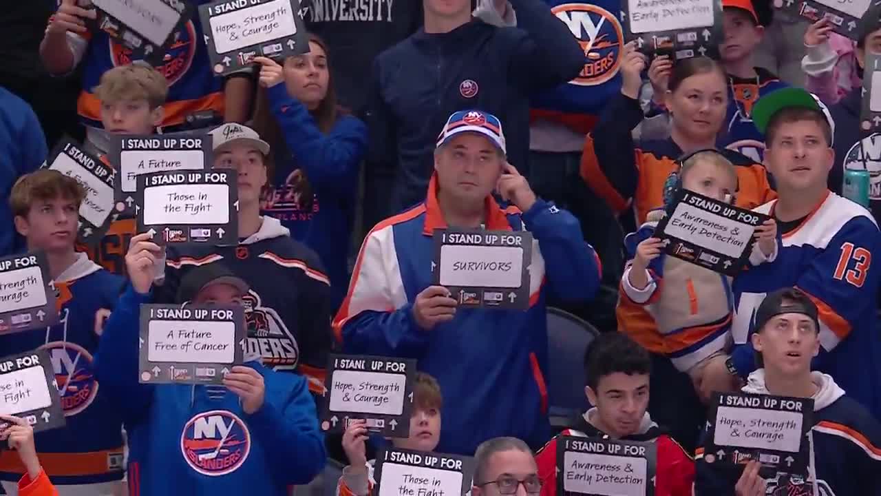 For their Hockey Fights Cancer game, the Islanders had three young fans ring the bell in honor of completing their cancer treatments
