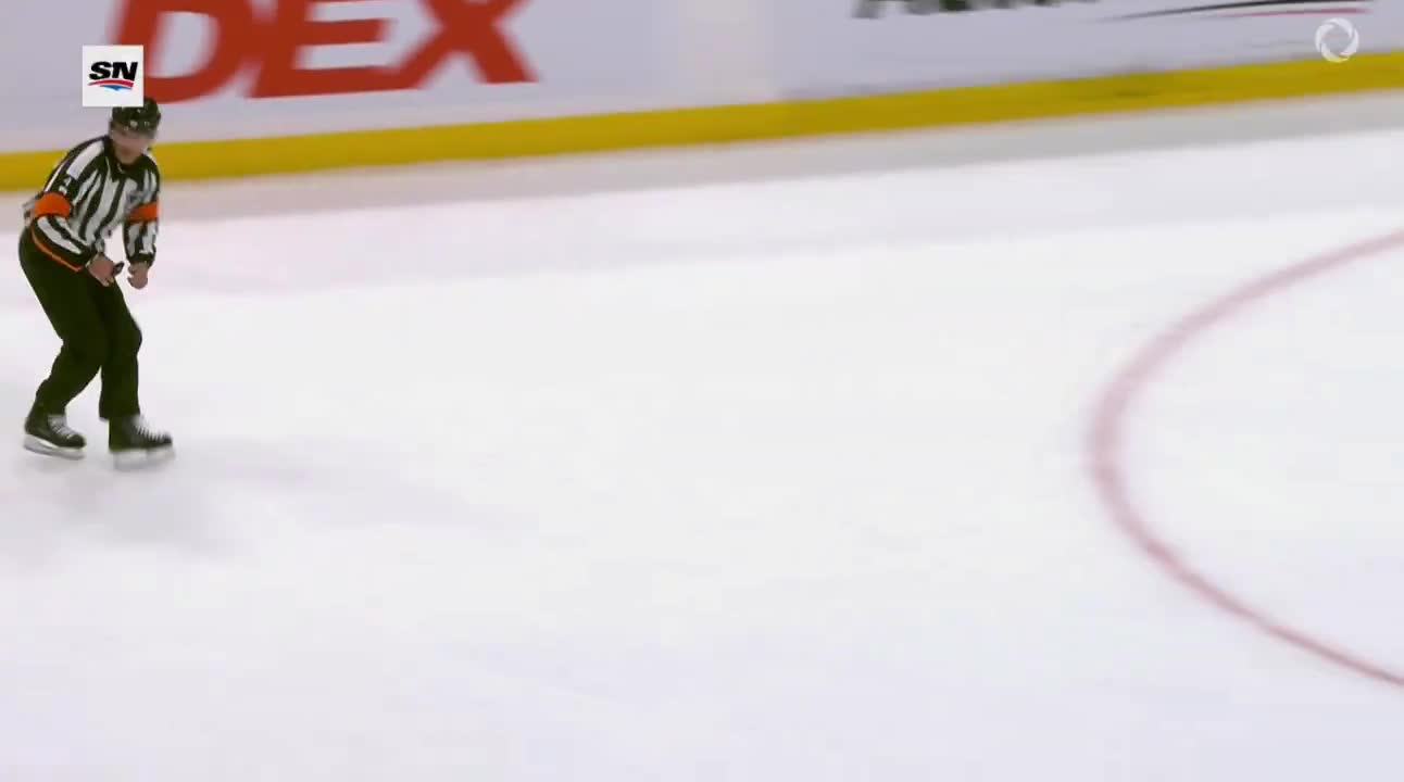 Tarasov JUST got to the bench for the extra skater when he saw McDavid speeding towards the empty net