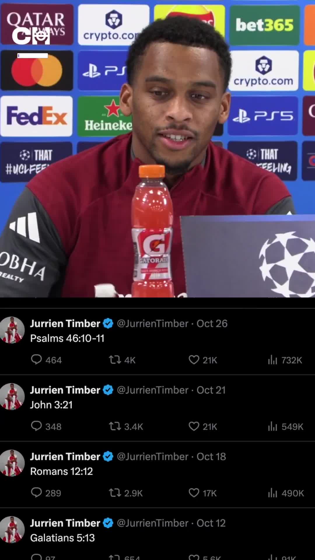 Jurrien Timber on faith and pre-match routines