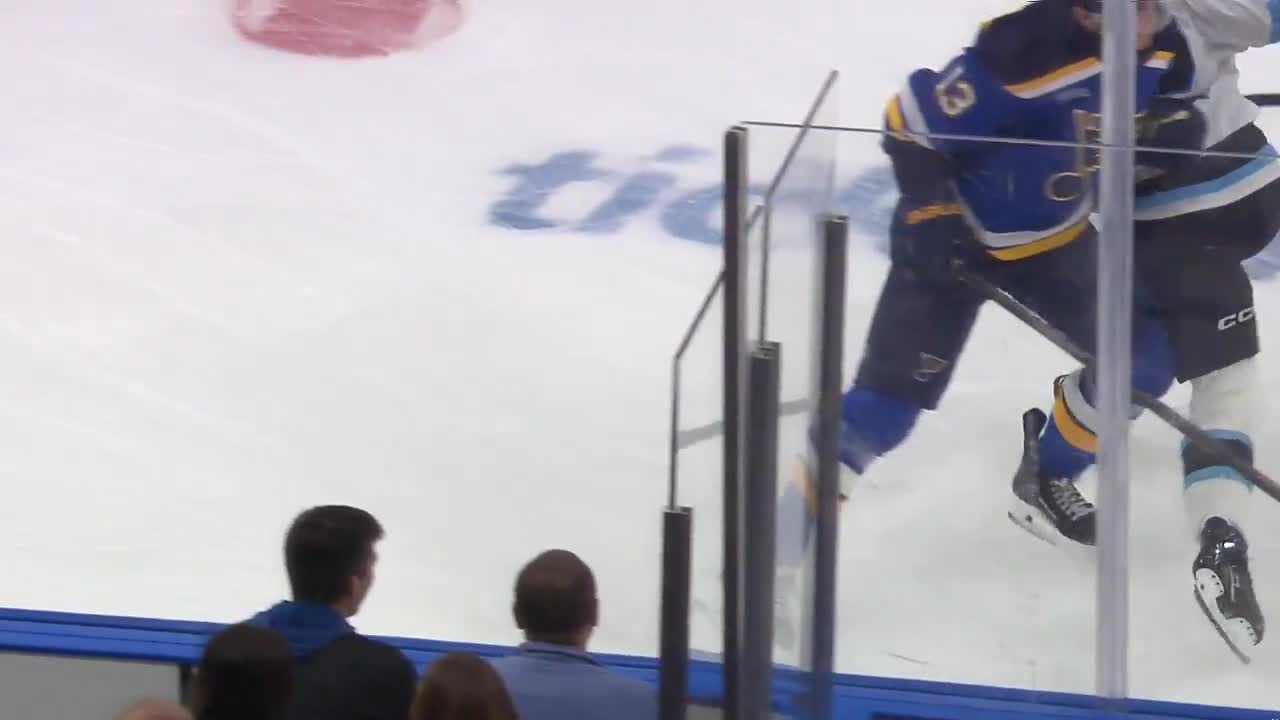 Logan Cooley had to leave the game after this knee on knee contact