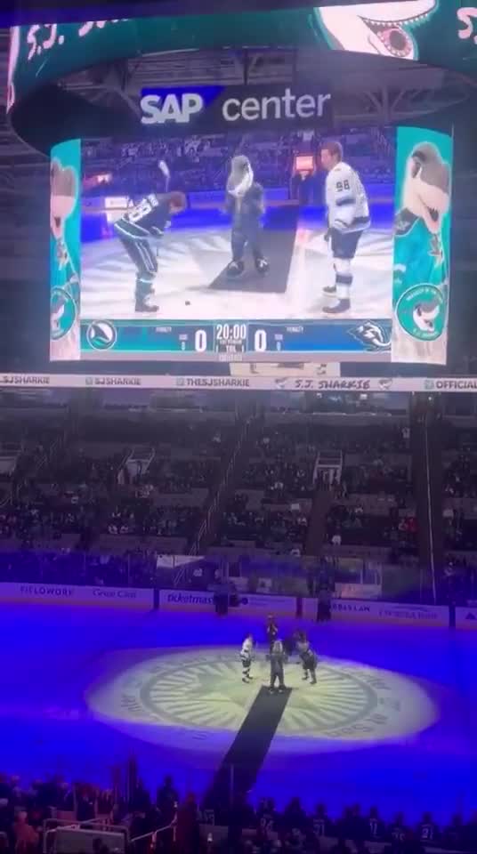 Mikhail Sergachev absolutely SNUBBED SJ Sharkie out of a handshake after the ceremonial puck drop.