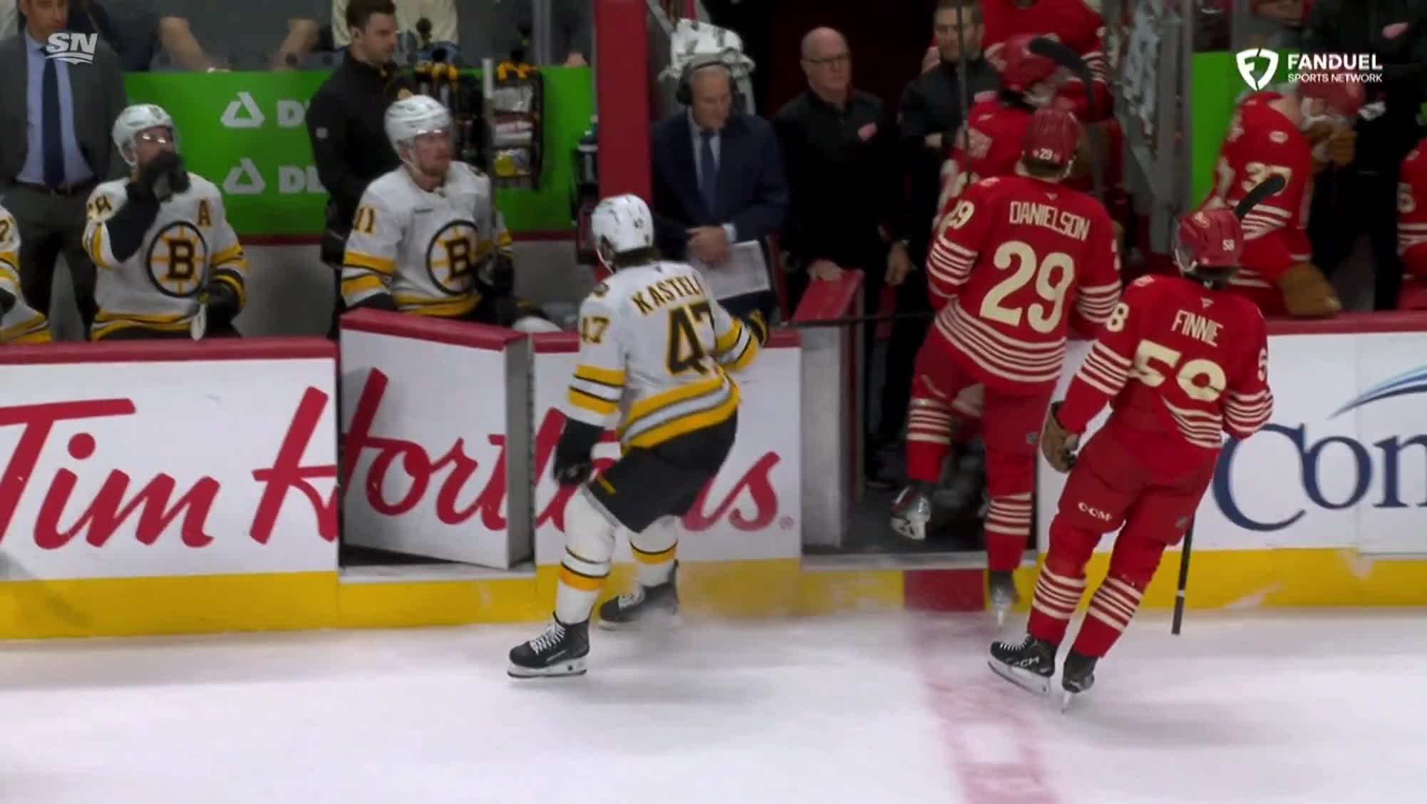 Mark Kastelic just received a 10-minute misconduct for spearing on Marco Kasper