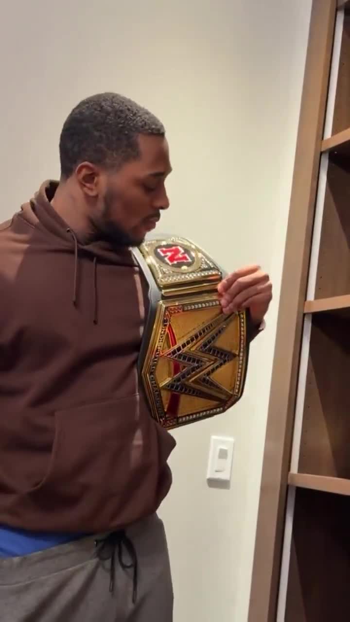 Terence Crawford shows off his collection of world title belts