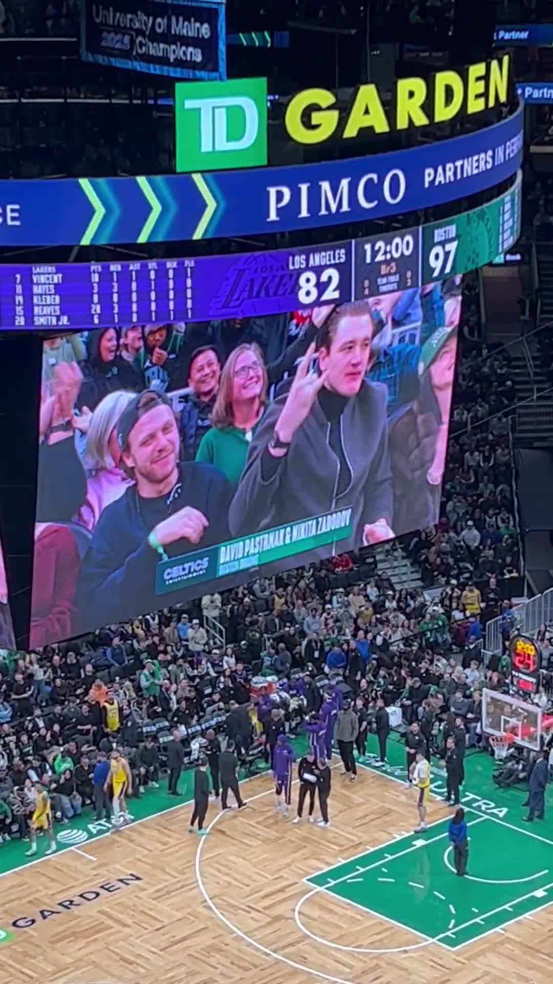 Nikita Zadorov with the jumbotron chug, sitting next to Pasta