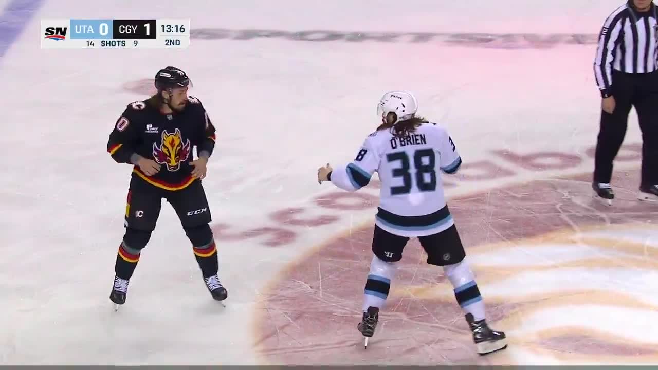 LIAM O'BRIEN AND RYAN LOMBERG TOE-TO-TOE AT CENTER ICE