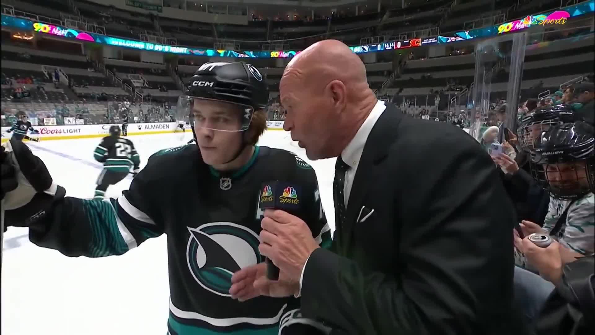 Macklin Celebrini talks to Drew Remenda about sticking up for Will Smith in Pittsburgh