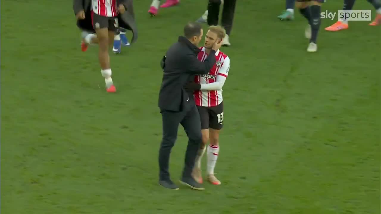 Southampton players chase Frank Lampard after full-time celebration