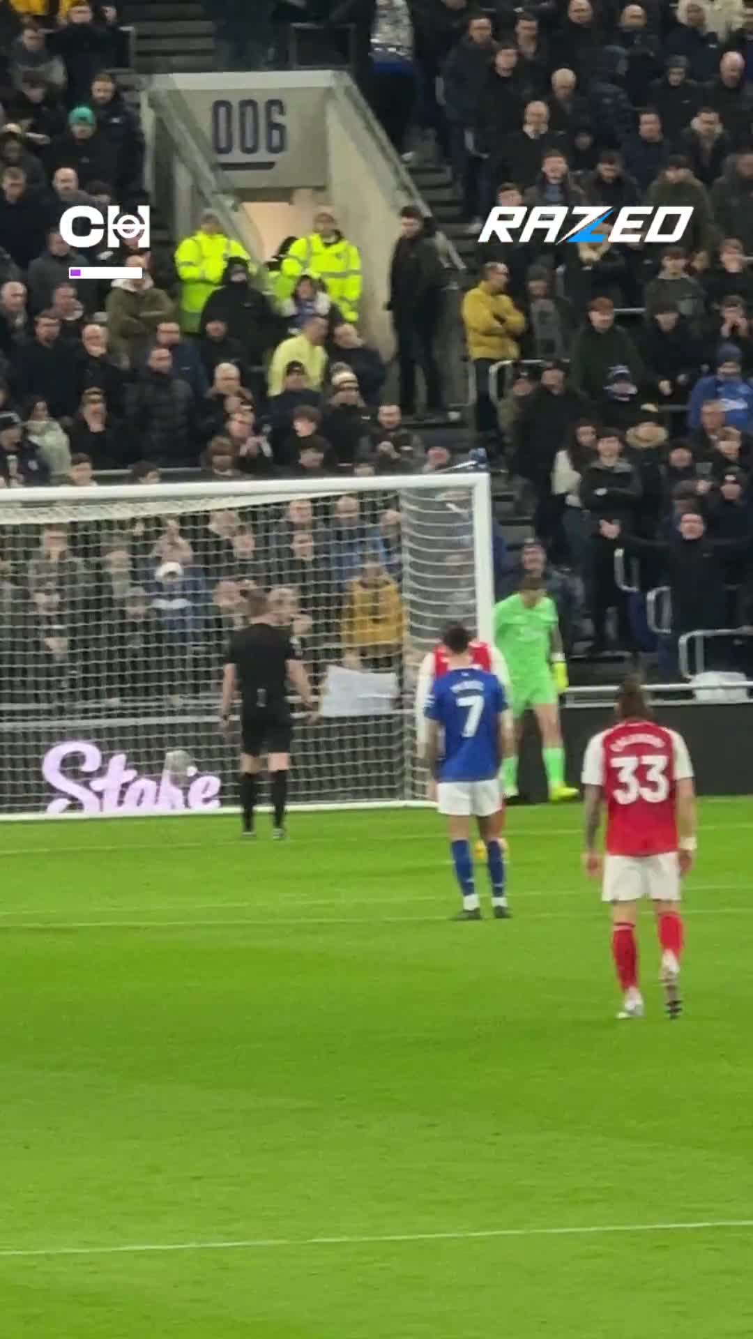 Viktor Gyokeres’ rocket penalty captured by the Arsenal away fans.