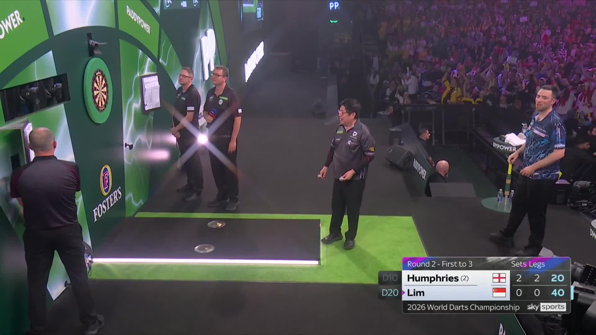Paul Lim's smile after winning his first and only leg against Luke Humphries