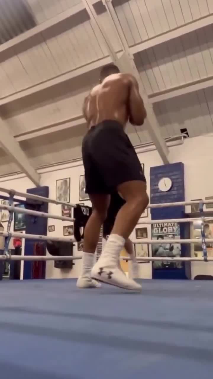 Anthony Joshua training at his old amateur gym, Finchley ABC, just days after his knockout win over Jake Paul