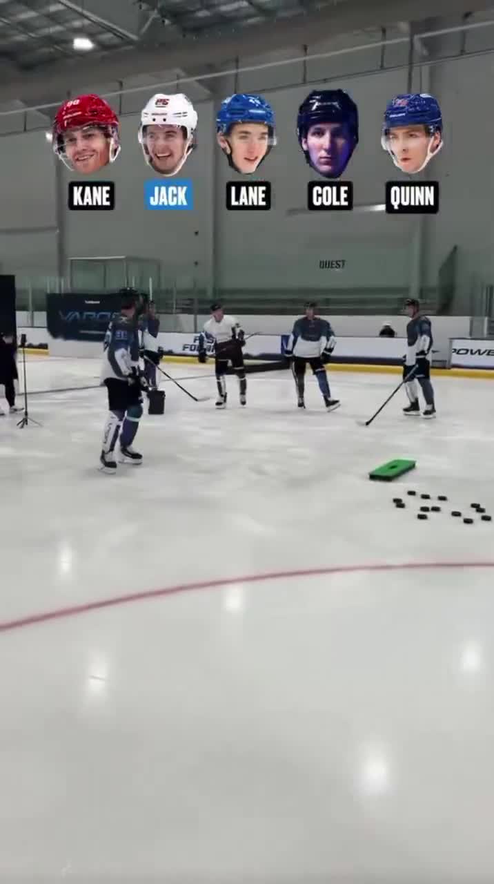 Jack Hughes participating in a sauce challenge via bauerhockey on instagram