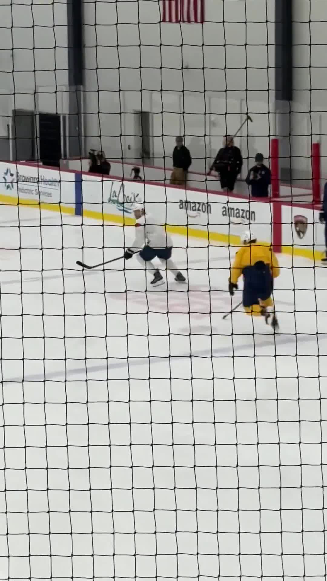 Matthew Tkachuk is back on the ice for practice for the first time this season. He’s wearing a yellow non-contact jersey.