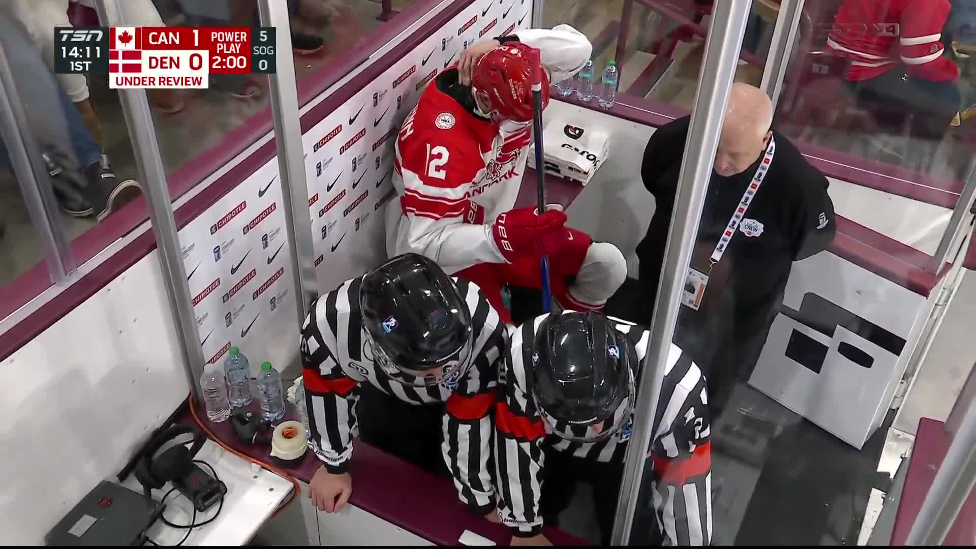 The awkward moment of watching the refs review your penalty right in front of you
