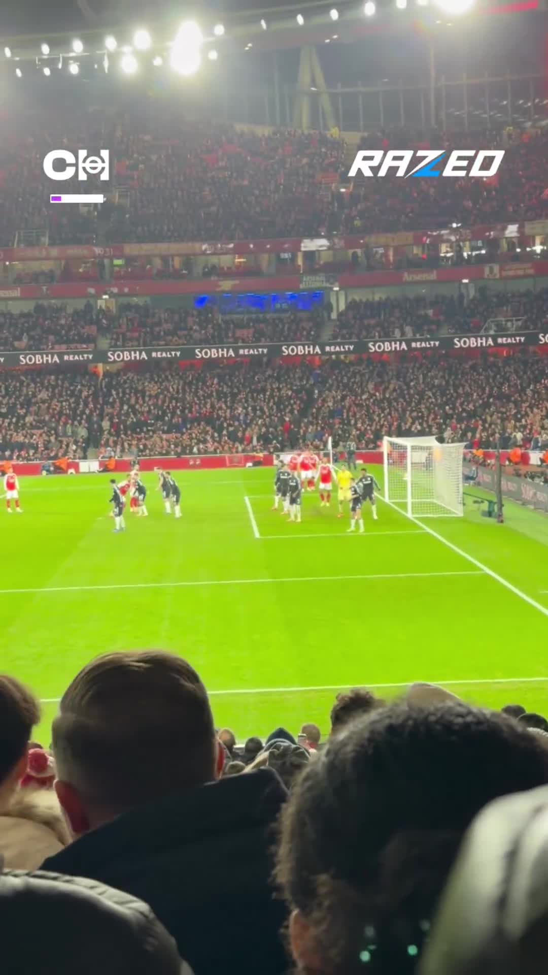 Gabriel Magalhães heads home from a set piece for Arsenal against Aston Villa – fan angle