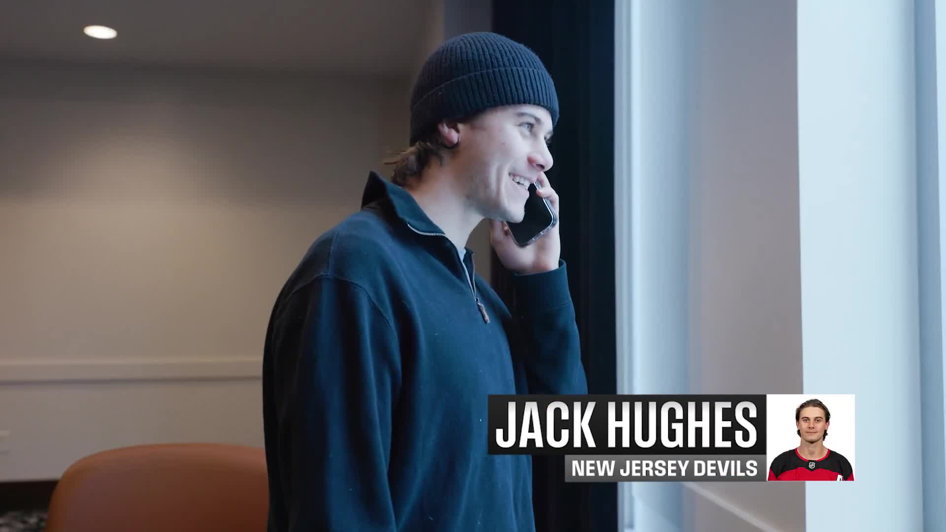 Jack Hughes getting the call from GM Bill Guerin confirming his spot on Team USA ahead of the 2026 Milano Cortina Winter Olympics via