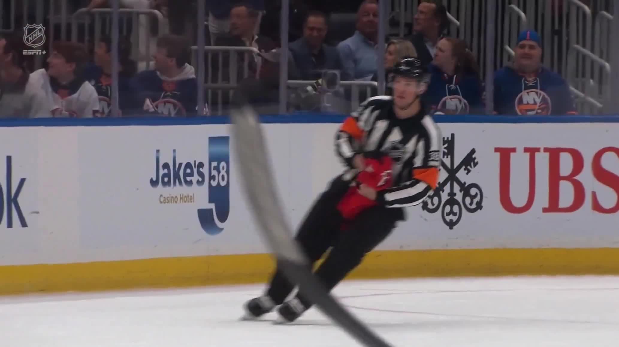 Things are not going well for the Devils and a jersey was thrown on the ice on Long Island...