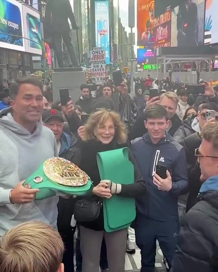 Dalton Smith celebrating his new WBC world title in Times Square