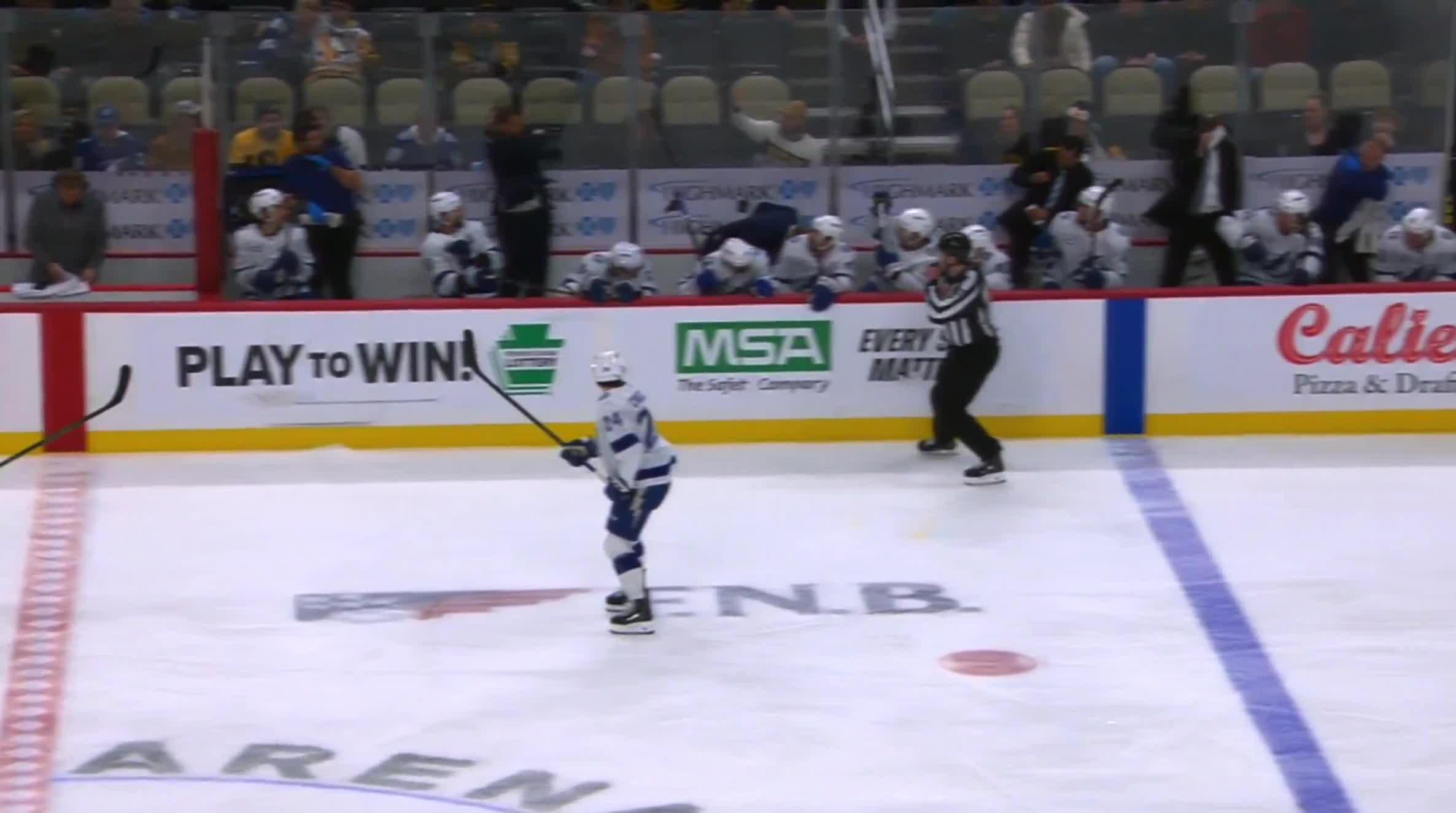 Bryan Rust sent the puck FLYING into the...
