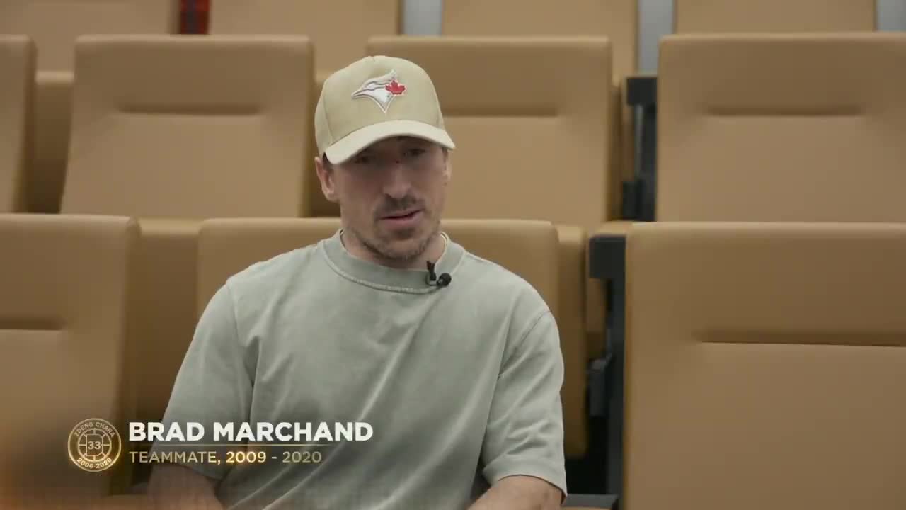 Brad Marchand and Patrice Bergeron on th...