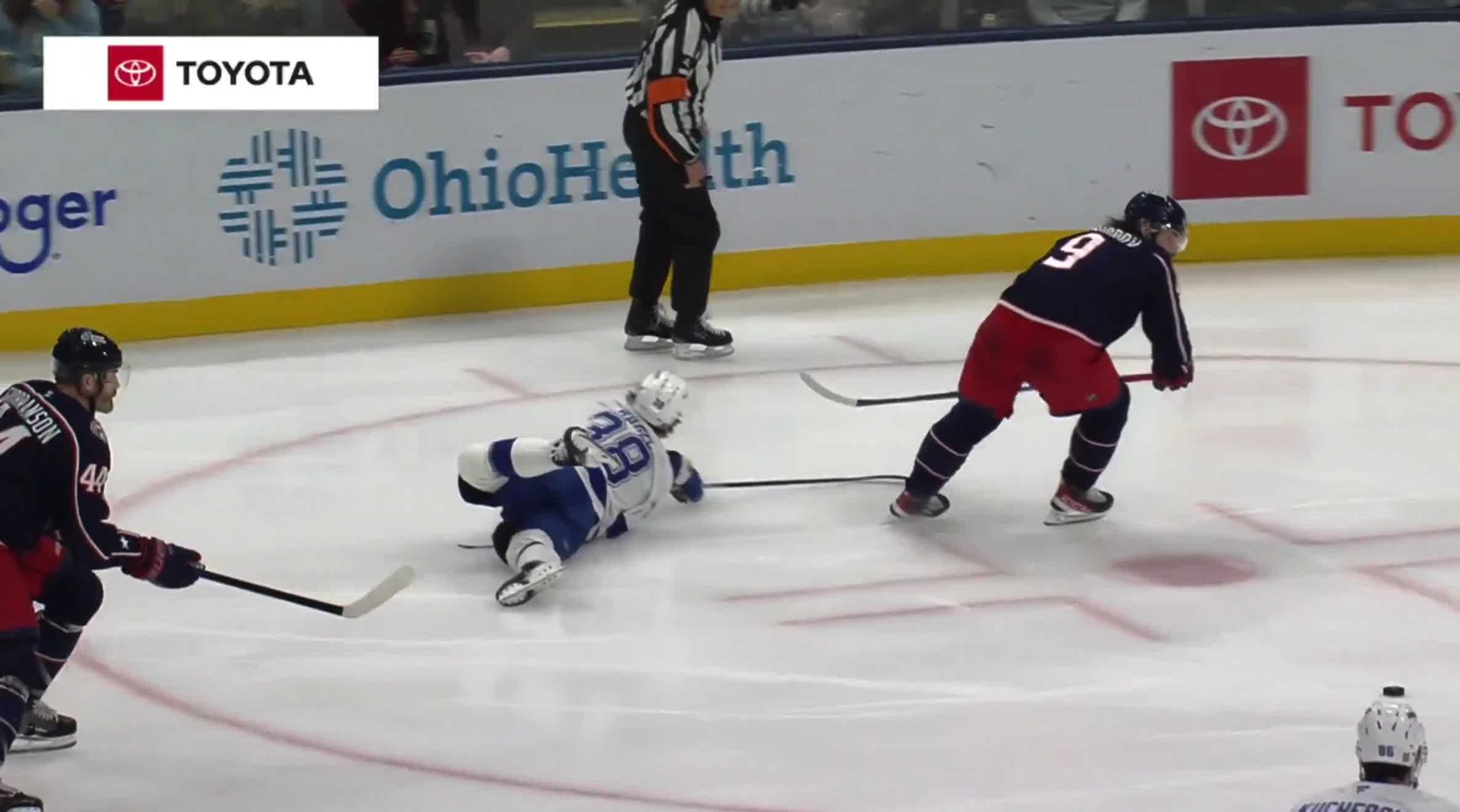 BRANDON HAGEL WITH THE ASSIST WHILE LAYI...