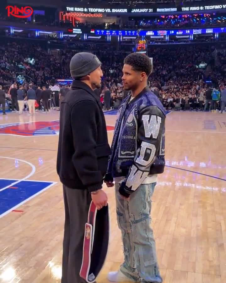 Teofimo Lopez and Shakur Stevenson meet on court at the Knicks game in The Garden ahead of their fight this Saturday