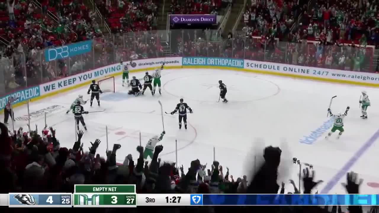 THE CANES TIE IT UP WITH 1-27 TO GO OFF ...