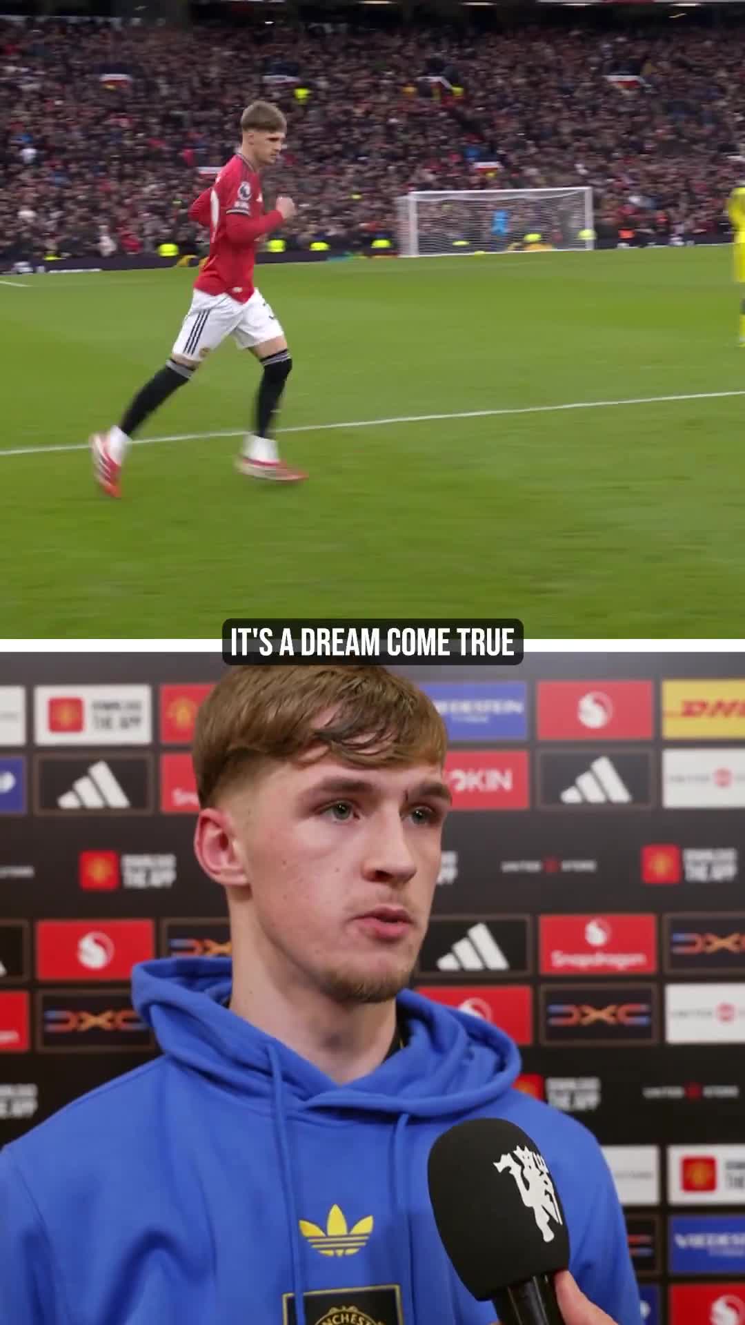 Tyler Fletcher reacts to making his United debut at Old Trafford