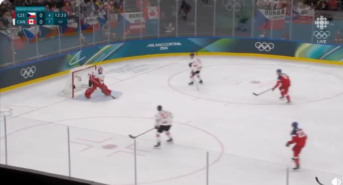 MacKinnon appears to open the scoring, but the goal is waved off due to a trip by Suzuki