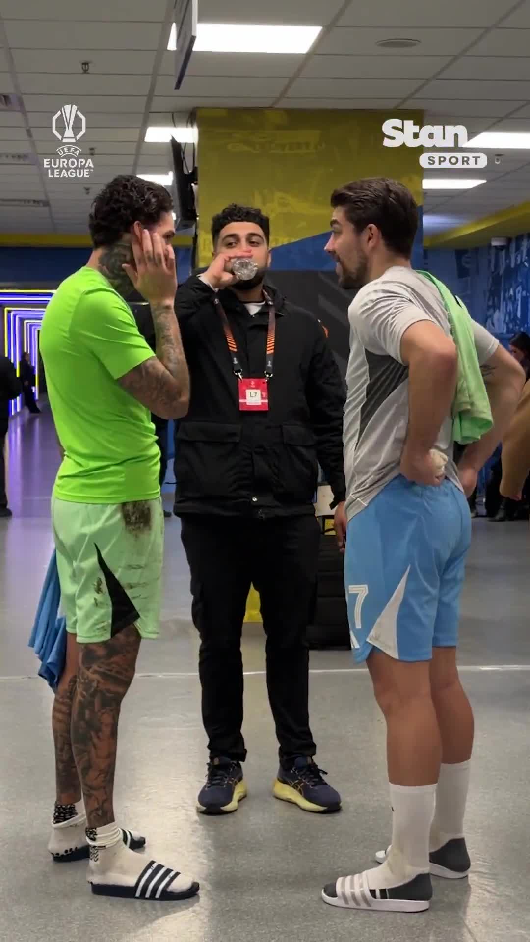 Former Man City teammates reunited. Ederson and Stefan Ortega have a moment after the Fenerbahçe-Nottingham Forest.