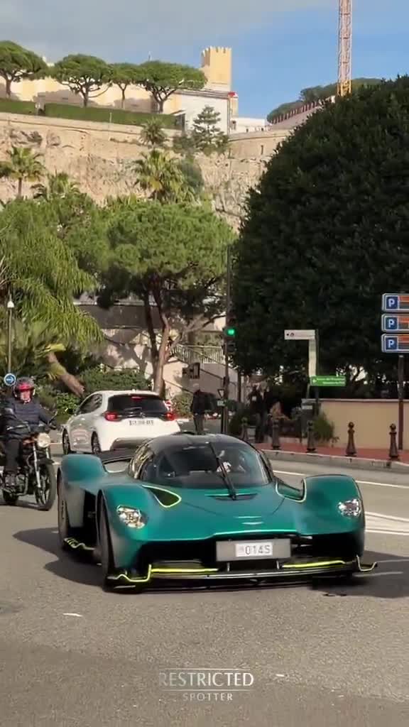 Fernando Alonso driving his Aston Martin Valkyrie through the streets of Monaco.