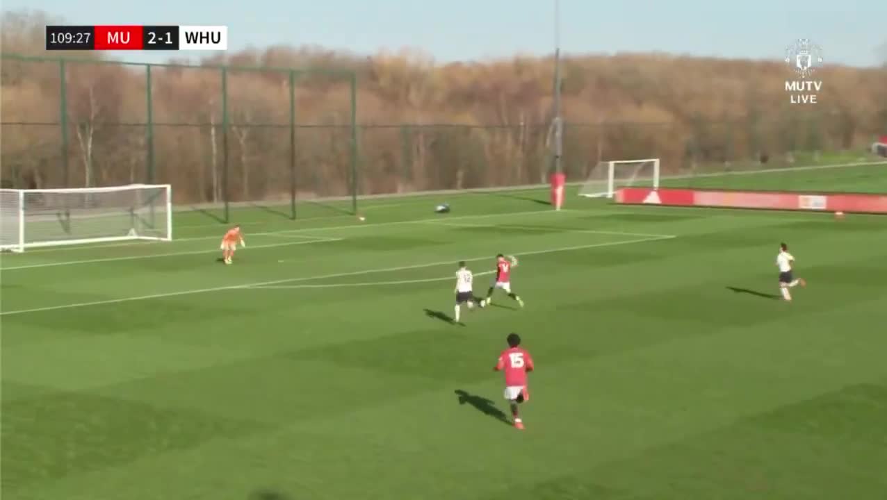 Kai Rooney scored for the U18s of Manchester United F.C. this afternoon with a centre-forward’s finish