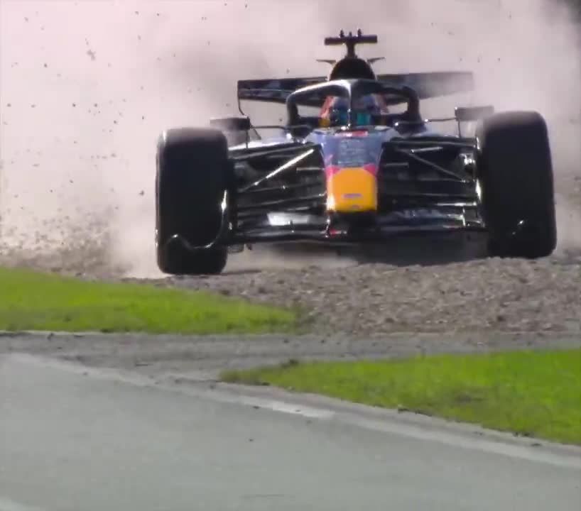 Max Verstappen damaged his floor at Turn 12.