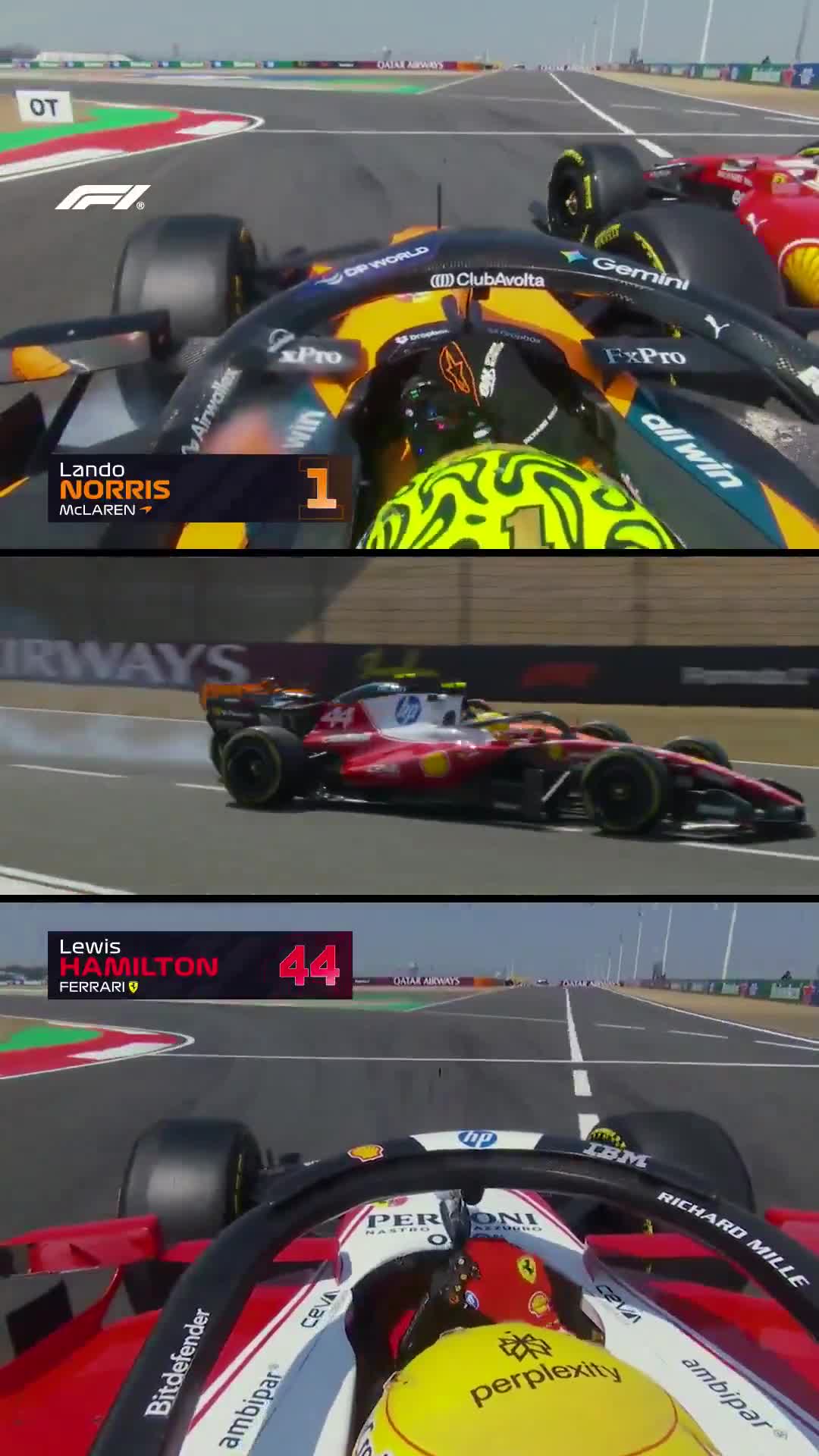 FP1 near collision Lando Norris and Lewis Hamilton Turn 16