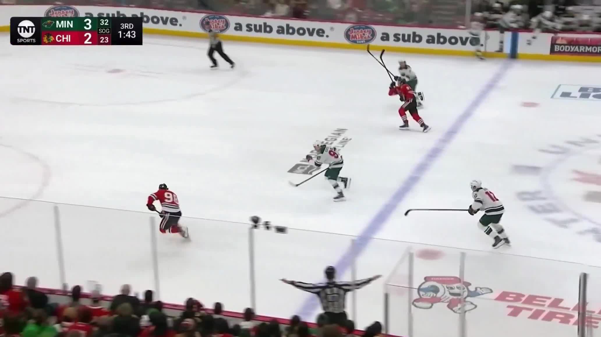 Bedard backhand feed to Nazar and the Hawks tie it late