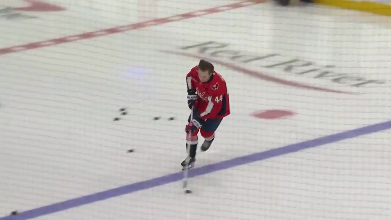 Cole Hutson with his rookie lap ahead of his debut vs the Senators