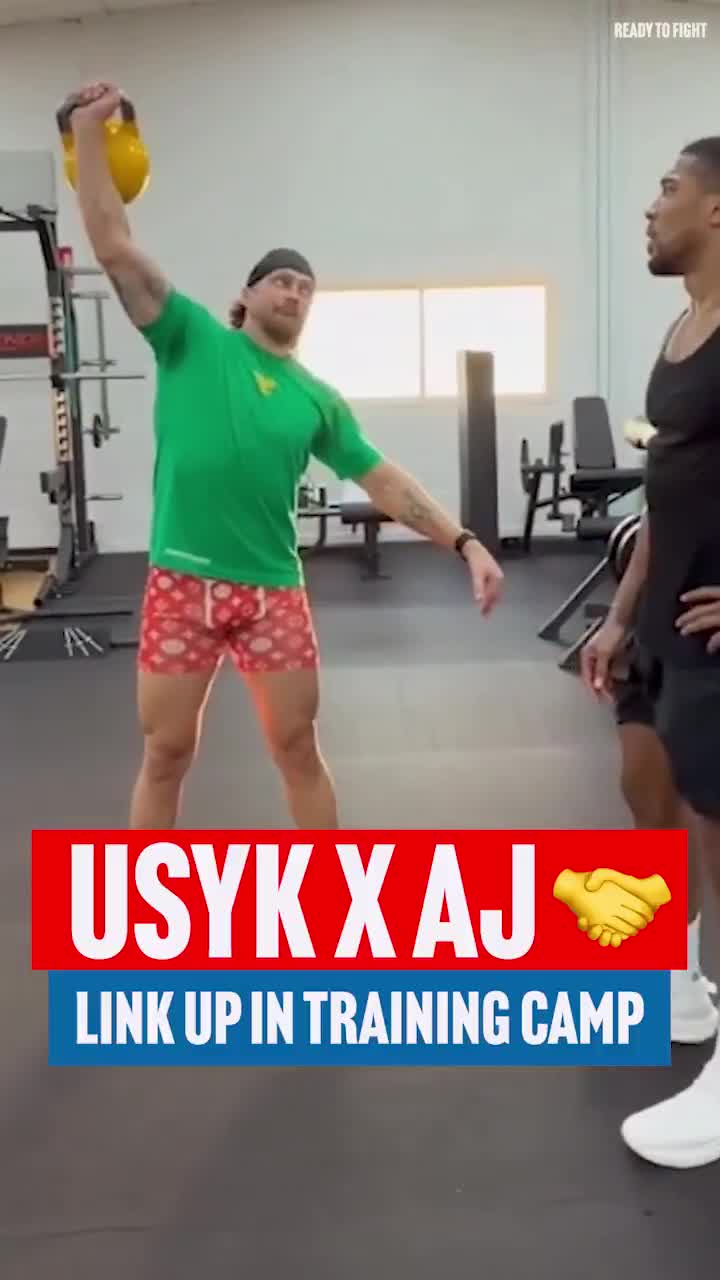 Oleksandr Usyk shares tips with Anthony Joshua in training camp as he prepares for his clash with Rico Verhoeven at the Pyramids of Giza