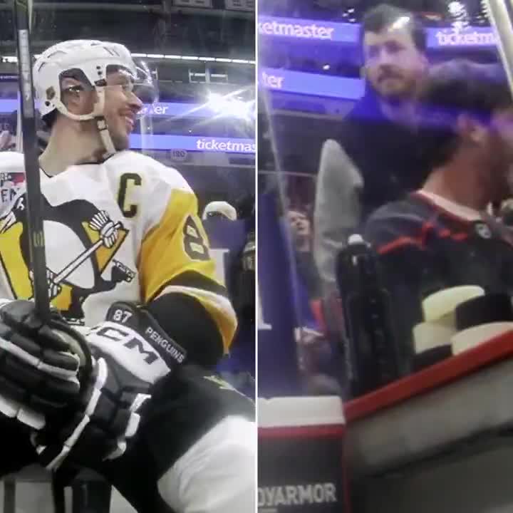 Sidney Crosby letting this Canes fan hear it after going on the power play