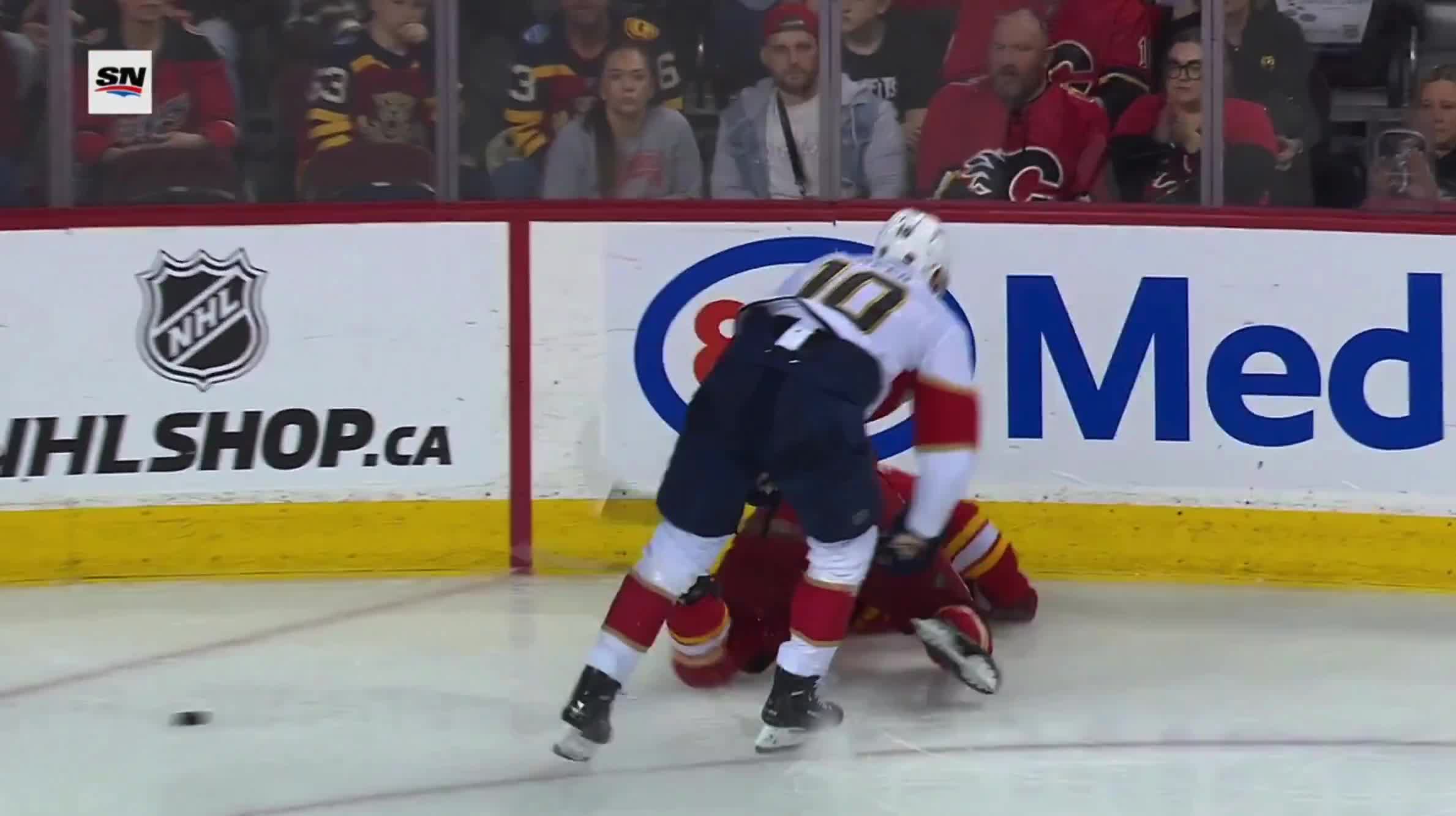 AJ Greer was assessed a 5-minute major and a game misconduct for this hit on Connor Zary in the 3rd period