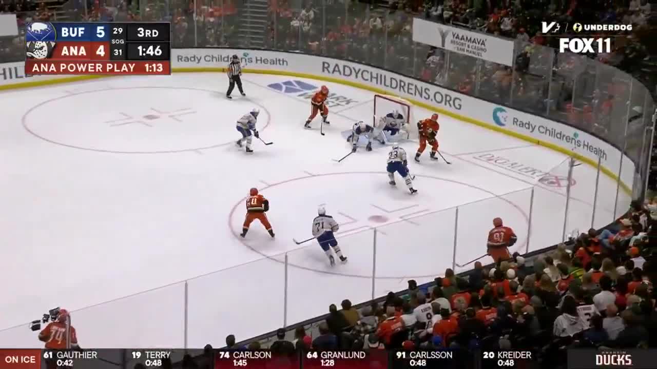 Some elite passing by the Ducks, and the score is tied 5-5 with under 2 minutes to go.
