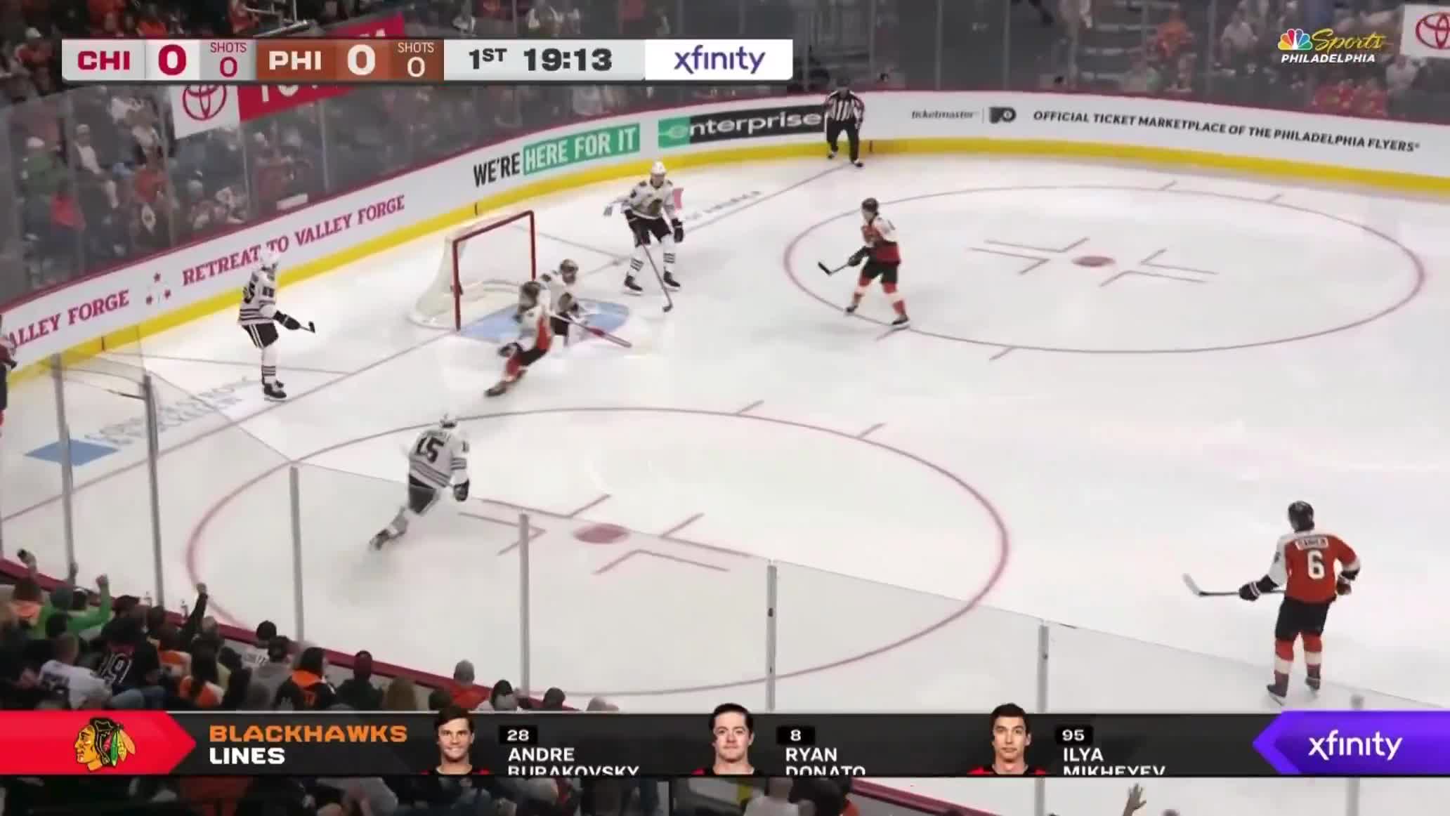 Spencer Knight COUGHS IT UP right to Christian Dvorak who feeds Alex Bump for the easy goal just 48 seconds in