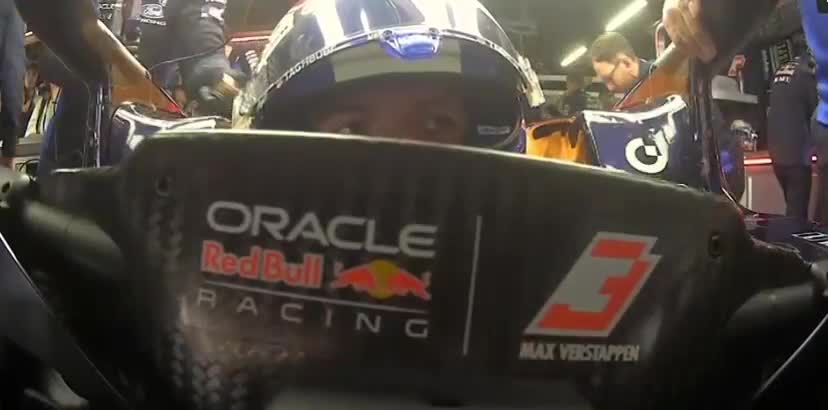 Max Verstappen reacts to the data during the session.