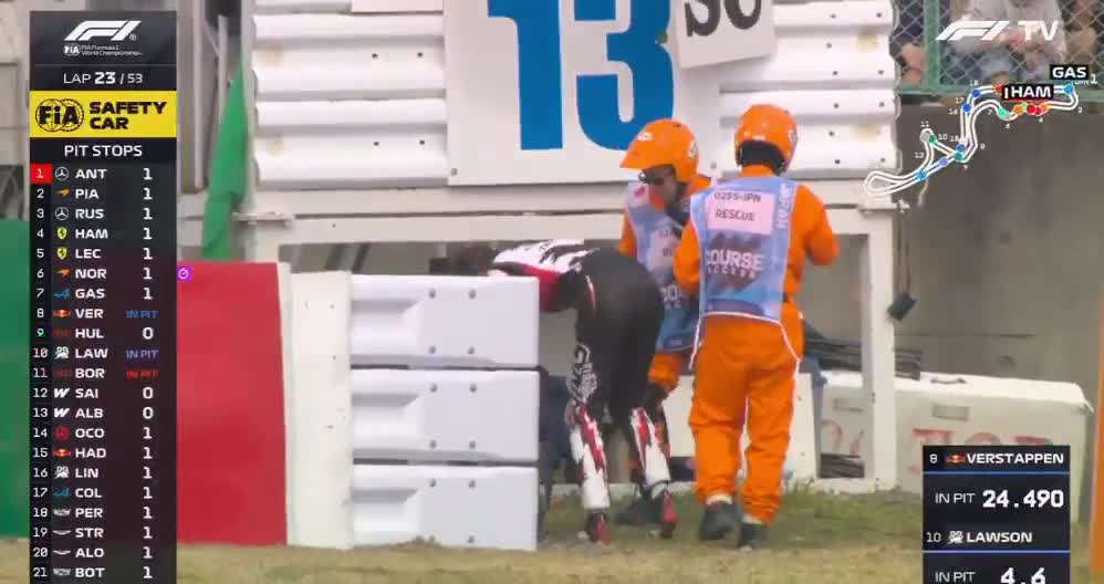 Bearman walks away limping after contact with the barrier