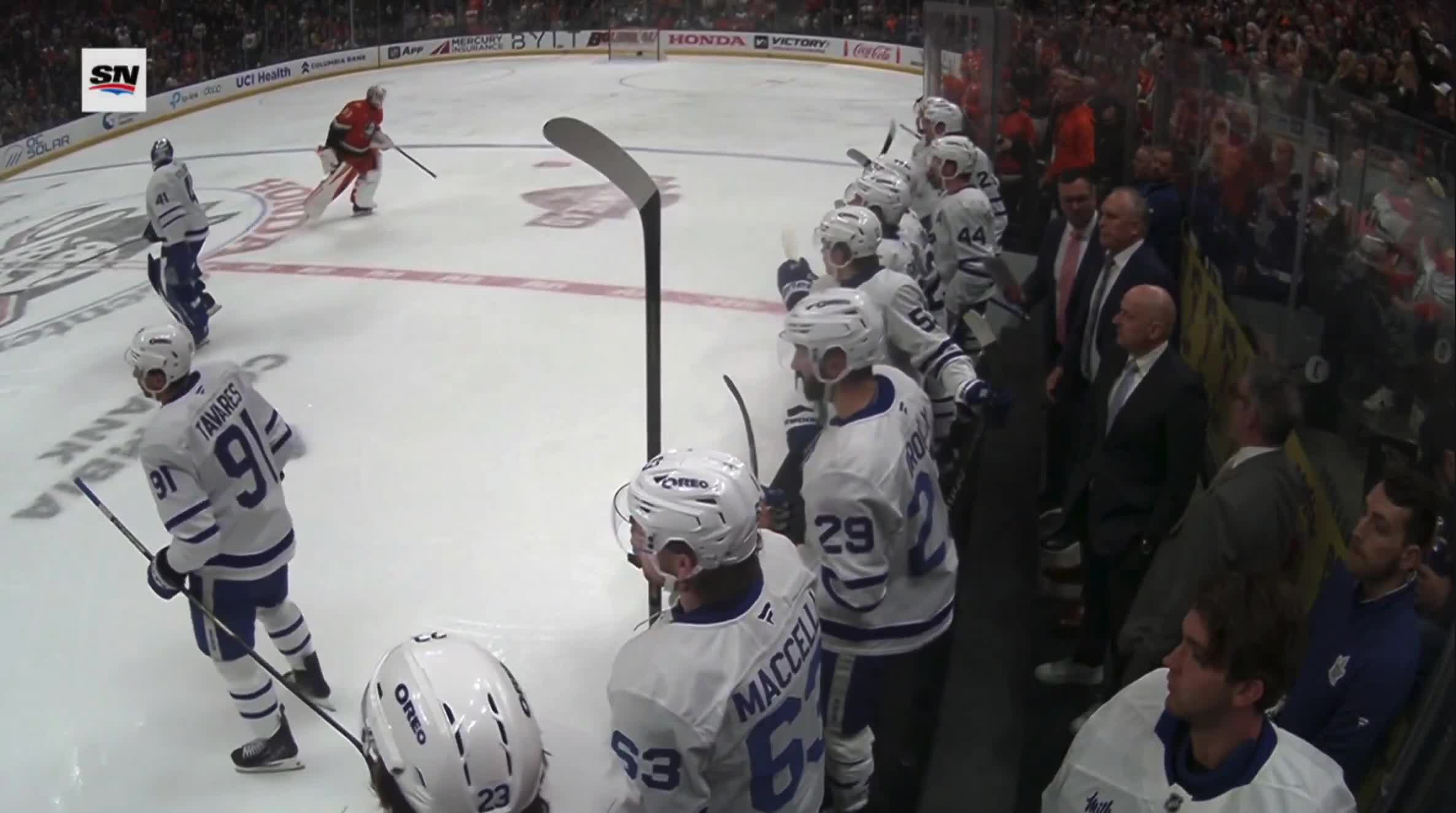 Anthony Stolarz skated to center ice in the 1st period, and now he just bumped Ville Husso at center..