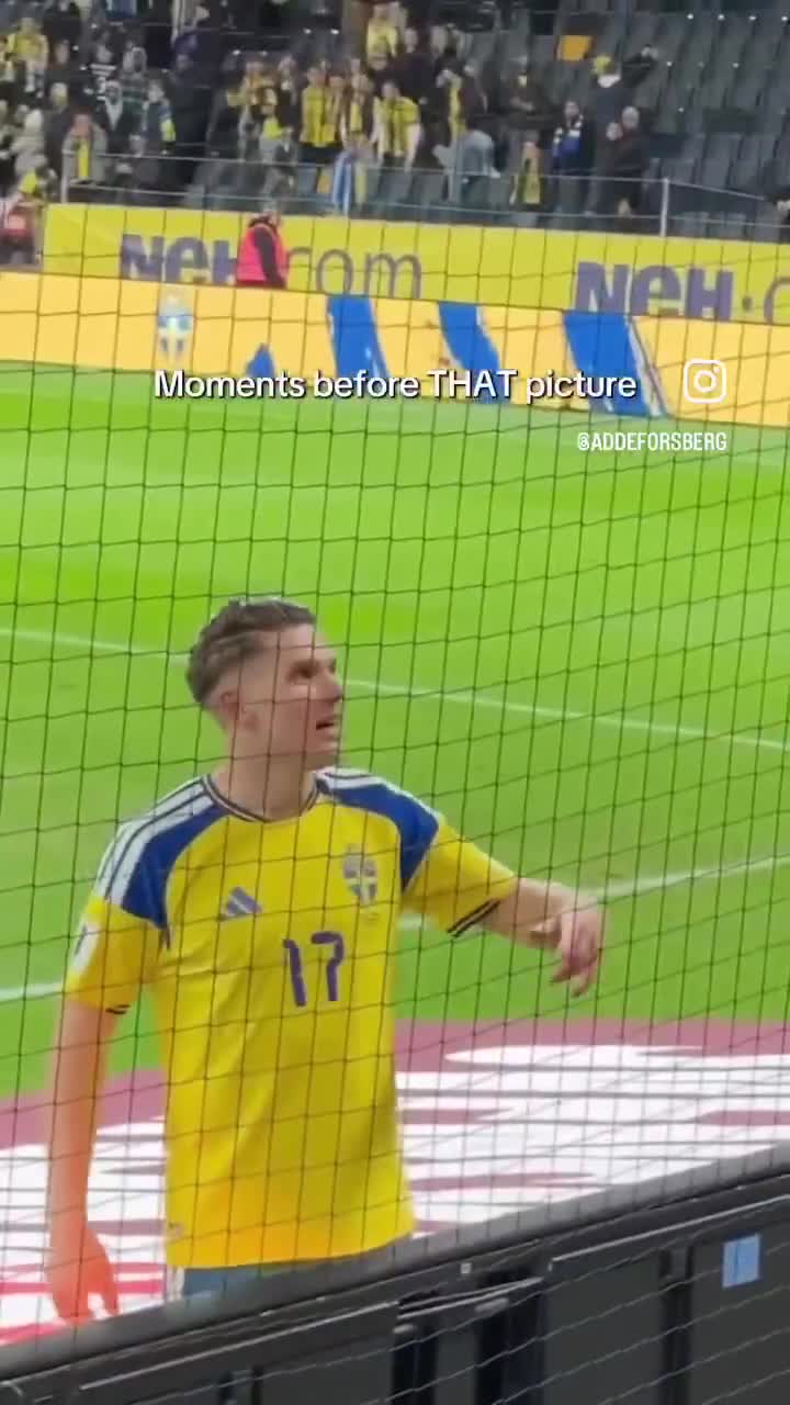 Viktor Gyökeres telling the Sweden fans to do his iconic celebration for THAT picture after qualifying for the 2026 World Cup