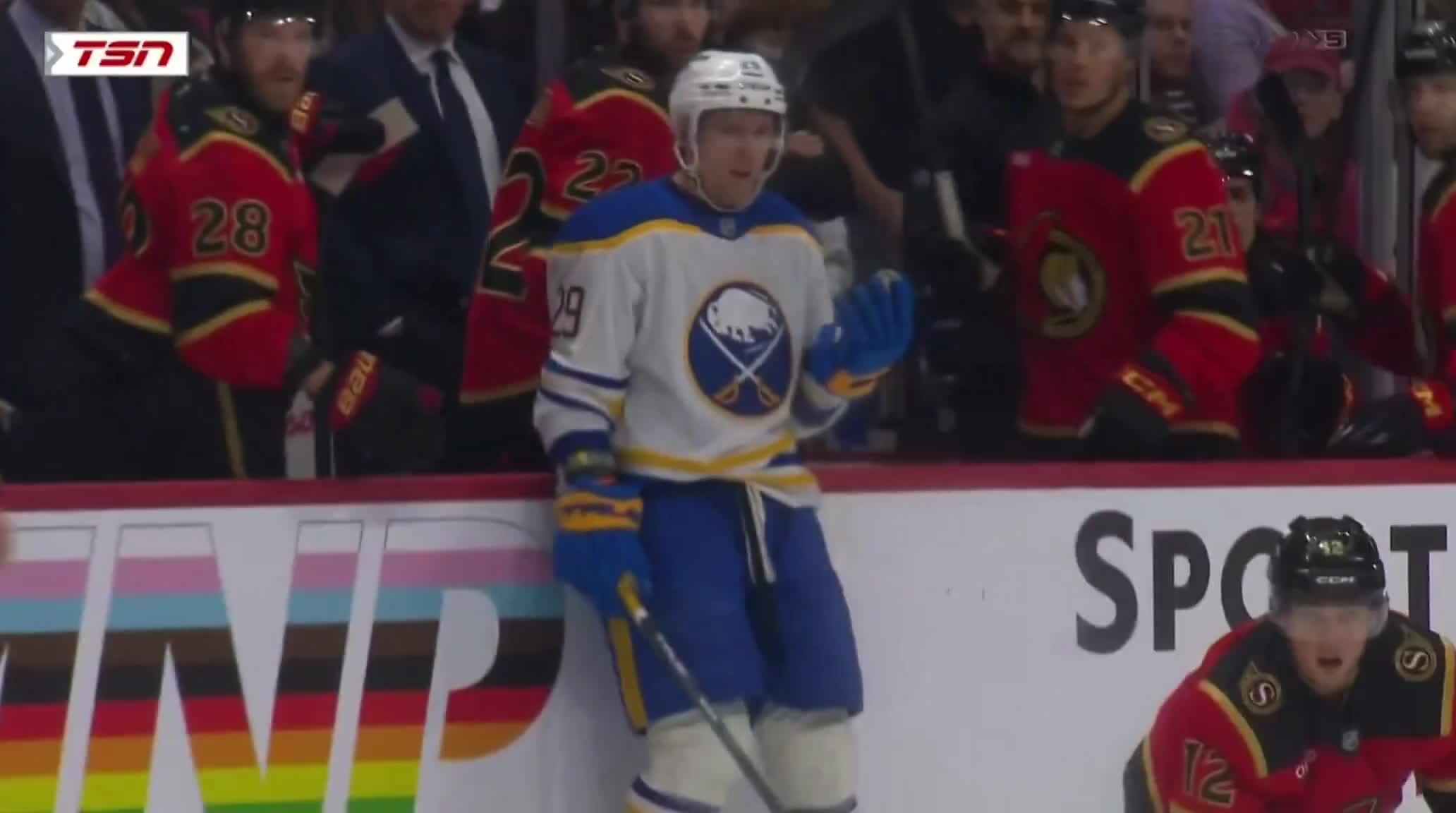 Brady Tkachuk just got a 2-minute slashing minor while sitting on the bench