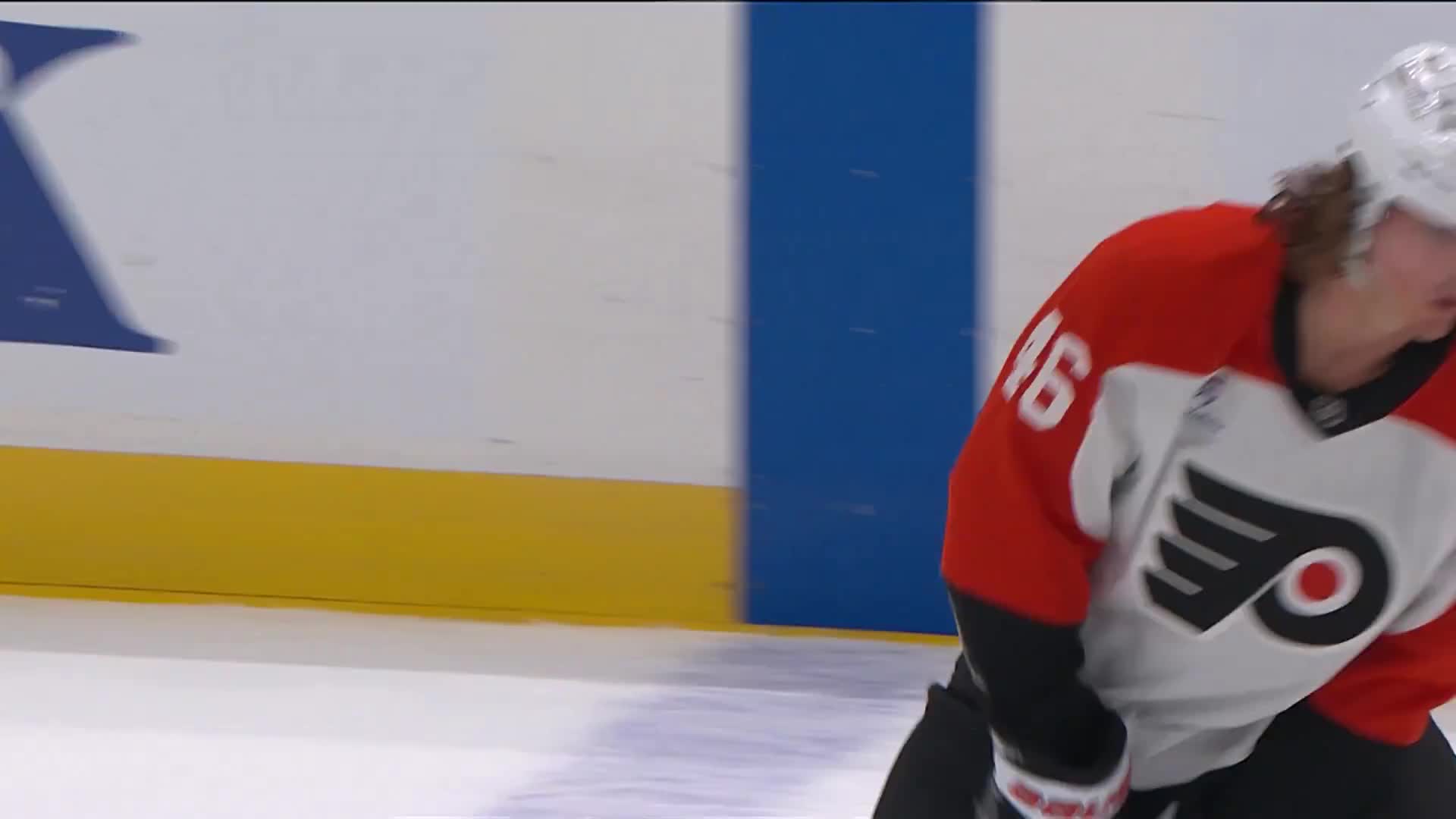 Trevor Zegras took a big hit and left the ice favoring his arm
