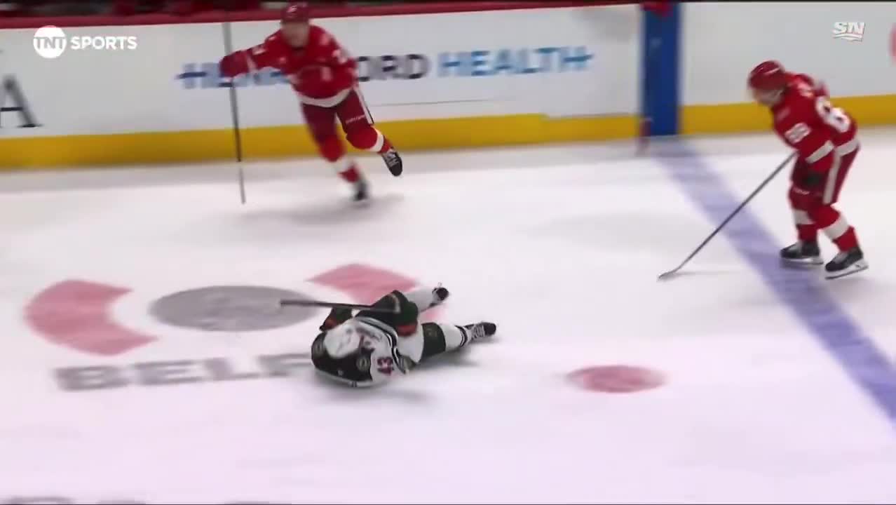 Patrick Kane, who tied the game for Detroit, takes a brain dead penalty shortly after. The Wild would score on the PP and win the game
