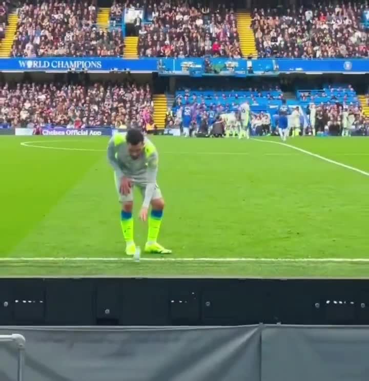 Cherki was spotted bottle flipping during a pause in the match.