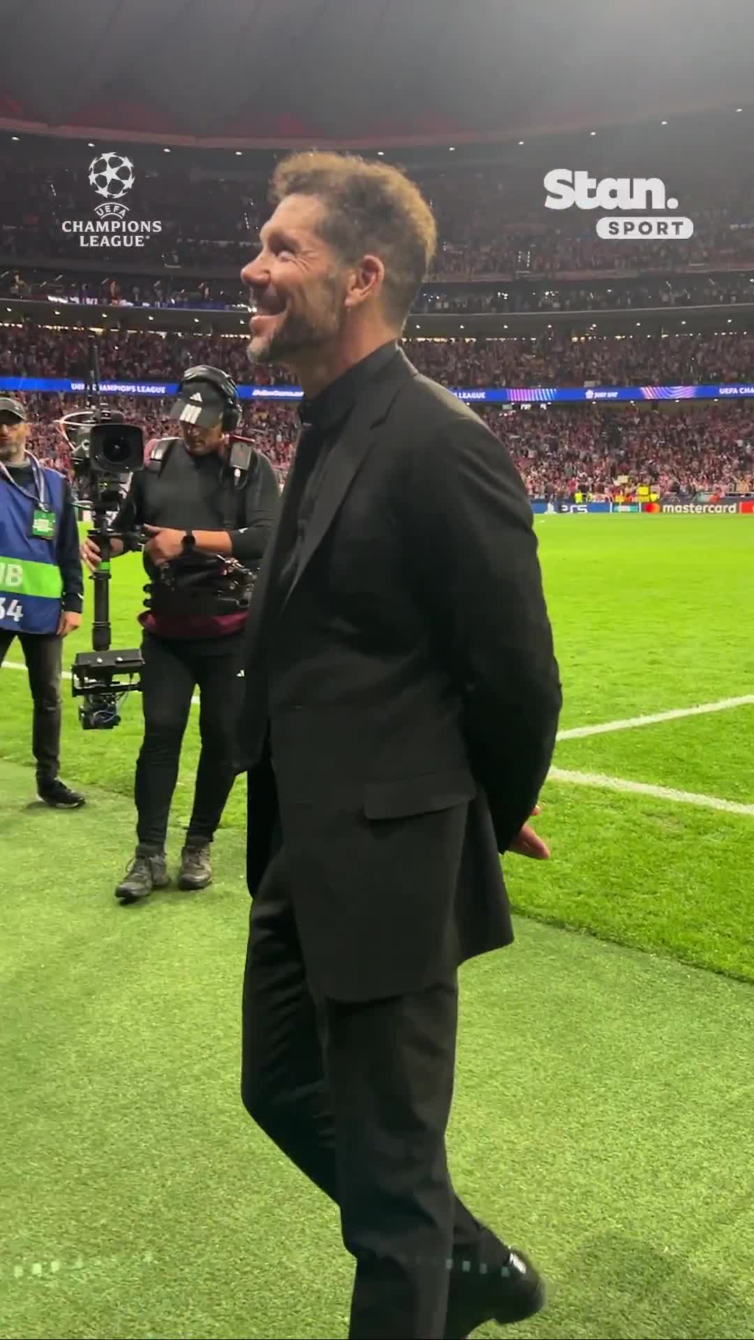 The reaction of Diego Simeone after Atlético Madrid reached the UEFA Champions League semi-finals. He’s been at the club for 15 years and counting