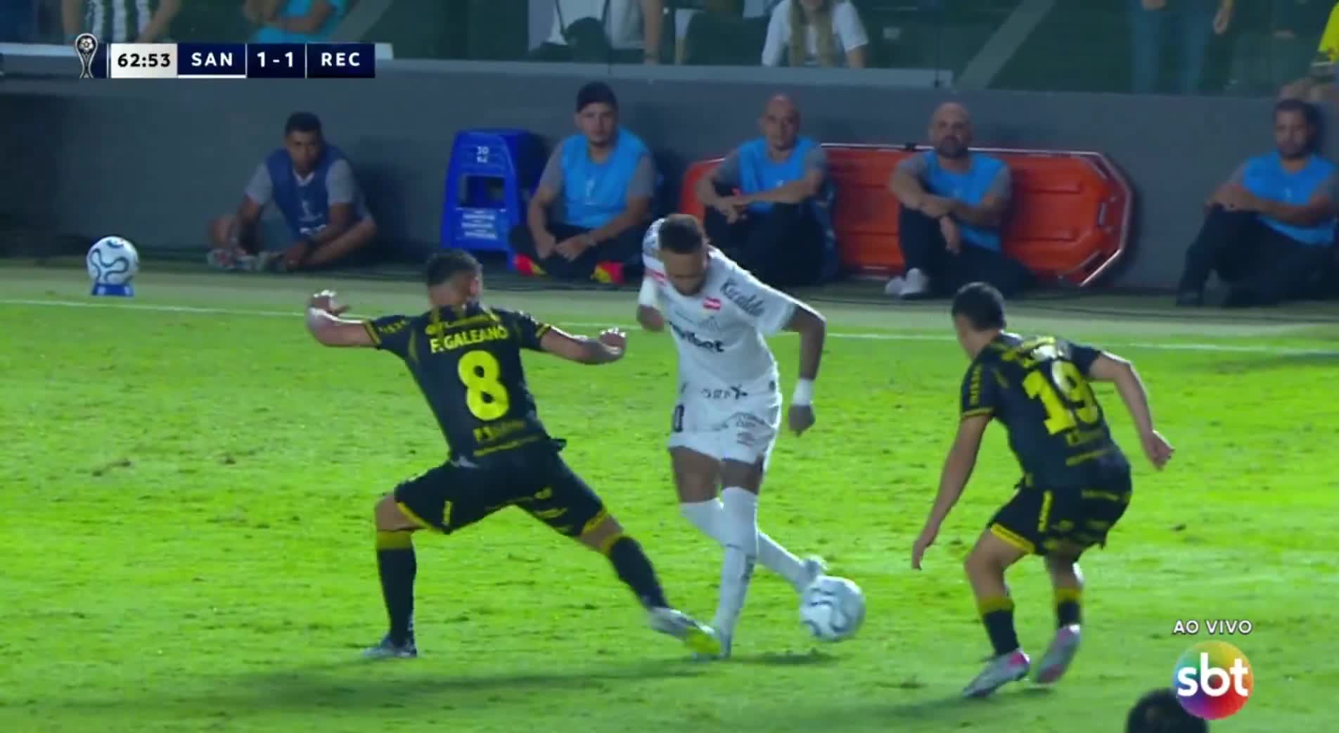 Neymar Jr. nutmegs a Deportes Recoleta player.
